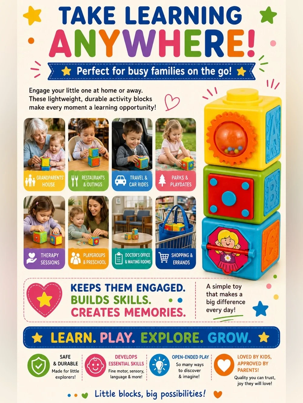 PLAYGO PLASTIC ACTIVITY BLOCKS SET OF 3